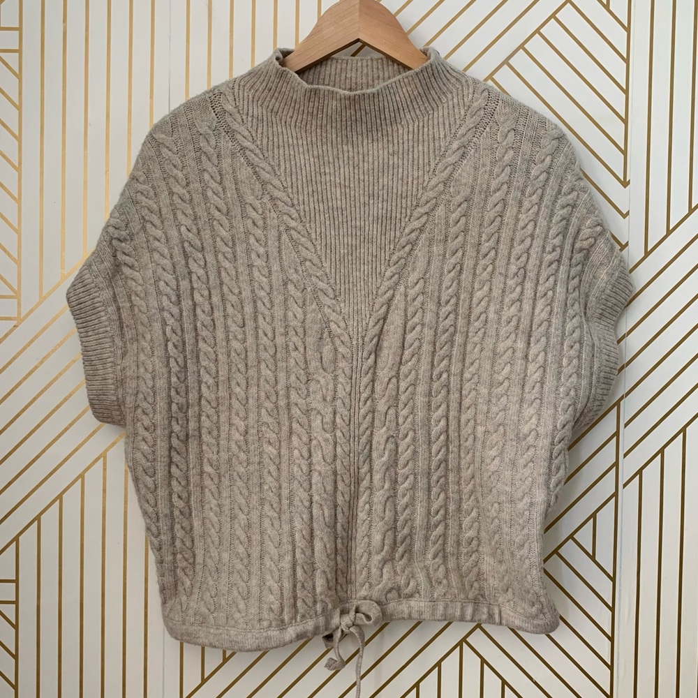 Express Cable Knit mock neck ribbed drawstring short sleeve neutral Sweater XS